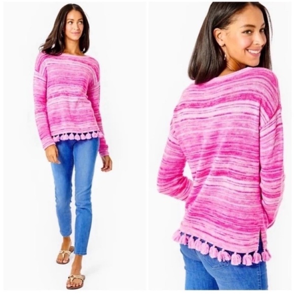 Lilly Pulitzer Jody Relaxed Shoulder Tassel Sweater Pink - Picture 1 of 8